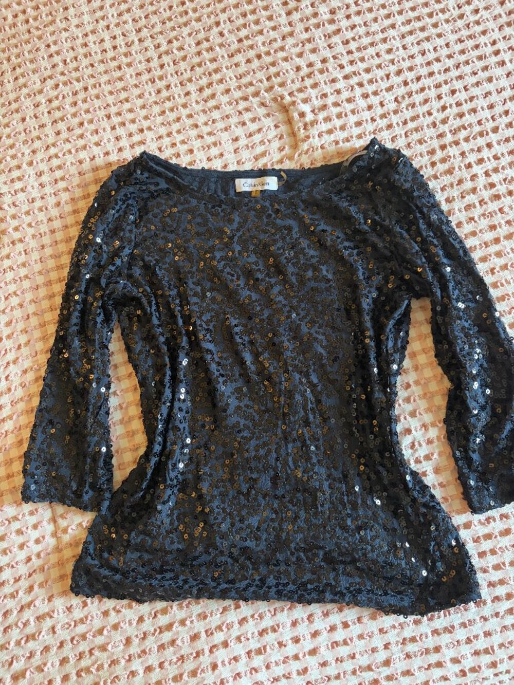 Calvin Klein Navy Sequin Glam Going Out Party Top Small